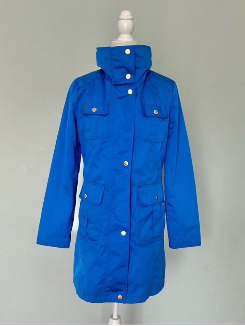 Blue trench rain coat